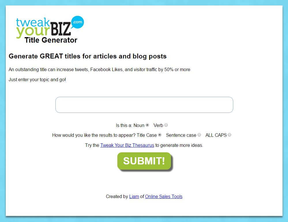 Tweak Your Biz Title Generator